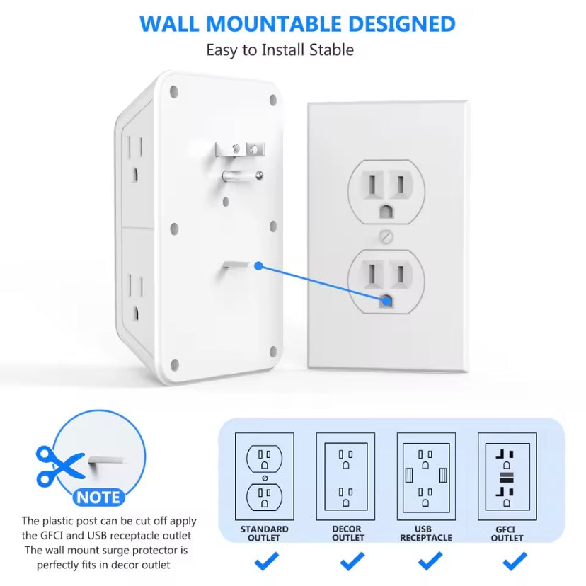 Multi Socket A Outlets 4 USB Ports (2 Type-C)