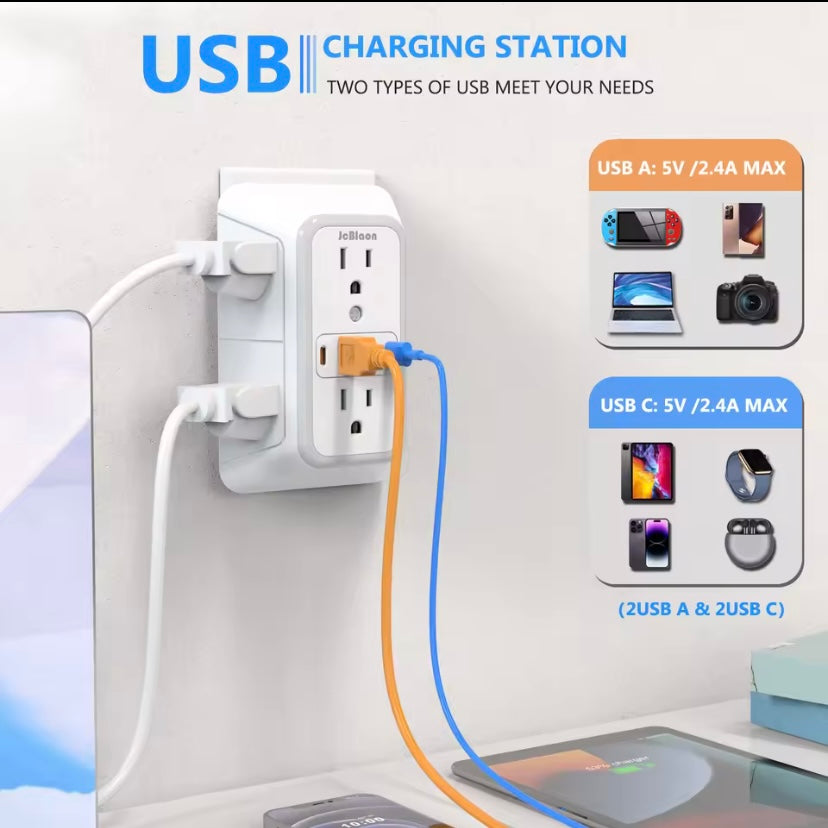 Multi Socket A Outlets 4 USB Ports (2 Type-C)